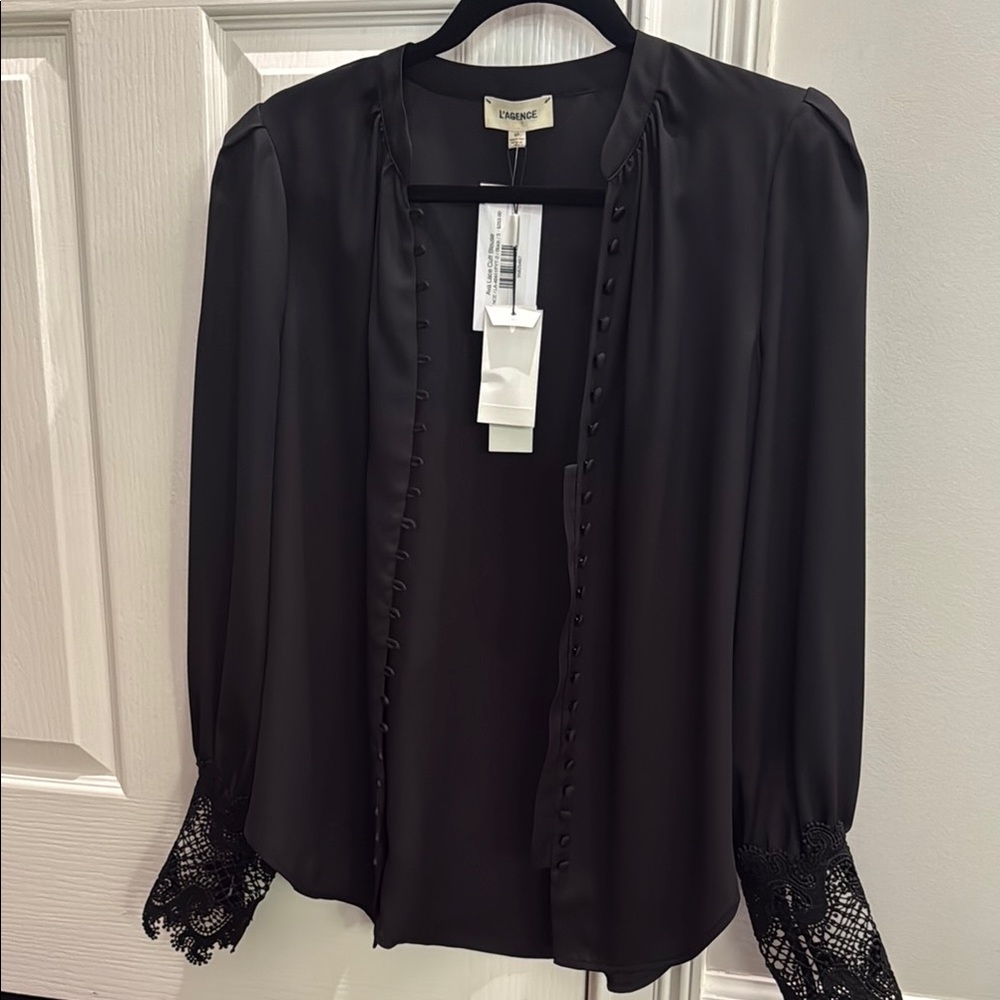 L’Agence Black Lace Cuff Blouse